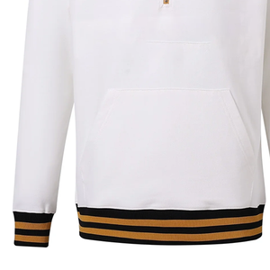 Sudadera Blanca de Mujer con Cierre de Cremallera, Detalles en Negro y Dorado, Cuello Alto, Informal, de Punto, de Algodón, Manga Larga, para Otoño - Product Image 3