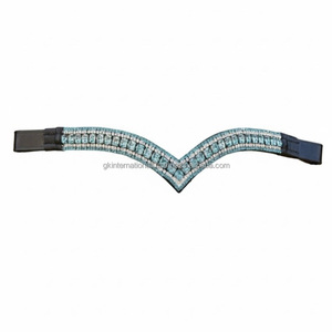 Bride de cheval en cuir équestre de haute qualité, bandeau frontal souple en forme de V, cinq rangées de strass, équipement personnalisé, bandeau frontal de course - Product Image 1