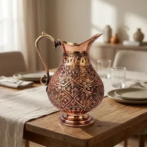 Carafe à eau en fer pur gravée avec poignée en laiton ornée, service de table traditionnel ayurvédique, vaisselle, décoration de table - Product Image 5