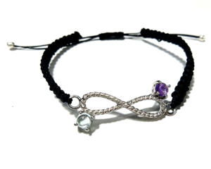 Bracelet infini en topaze bleue naturelle et améthyste |   Bracelet ajustable en macramé avec breloque en argent 925 pour filles et femmes - Product Image 3