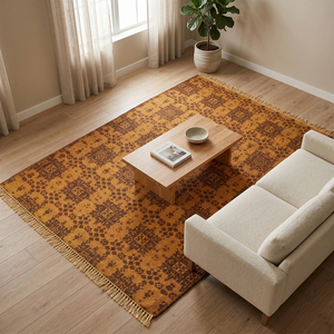 Alfombra DECORDEC Personalizada de Lana Marrón Mostaza con Diseño Geométrico, Tejido Plano, Antideslizante, Ecológica, con Flecos para Hotel/Villa - Product Image 4