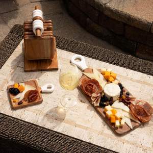 Planches à charcuterie Jeanne Fitz en bois d'acacia, mini-planches de service pour la cuisine, support inclus, poignées en émail blanc, sans plastique, authentiques - Product Image 3