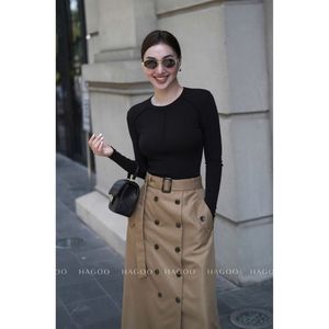 Elegante Top de Punto de Manga Larga para Mujer, Cuello Redondo, Corte Ajustado, Transpirable, de Secado Rápido, Algodón con Spandex, Color Sólido, Diseño Minimalista [A479] - Product Image 2