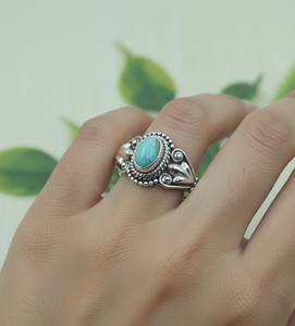 Natural Arizona Turquoise 925 Sterling Silver Handmade <b>Boho</b> Vintage Tribal Oval <b>Ring</b> Statement Jewelry Christmas gift for women - Product Image 3
