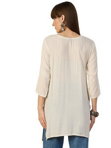 Kurta Boho Bordada para Mujer, Viscosa Pura, Corte Regular, Largo Regular, Top Informal con Bordado Floral, Estilo India-Pakistán, Envío Rápido - Product Image 4