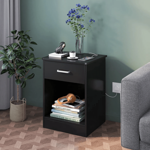 Modern 2-Tier Nightstand with Drawer <b>Black</b> <b>Bedside</b> End <b>Table</b> for Bedroom Living Room Apartment - Product Image 3