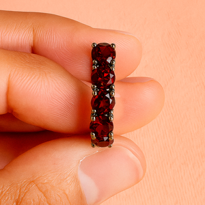 925 Sterling <b>Silver</b> Rhodium-Plated 5 <b>Garnet</b> Engagement Wedding <b>Ring</b> Trendy Anniversary Gift Jewelry Red Gemstone Jewelry - Product Image 3