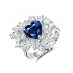 Bague de cocktail en argent 925 pour femme, saphir taille cœur avec diamant taille poire serti à griffes, bague de fiançailles romantique - Product Image 2