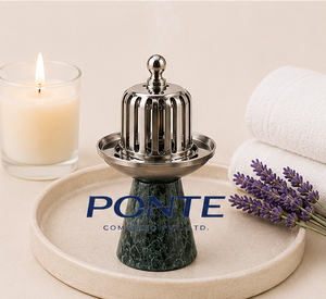 Brûleur d'encens de luxe en marbre vert avec couvercle métallique, support à Bakhoor en pierre artisanal et diffuseur d'arômes pour parfumer la maison - Product Image 4