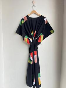 Robe Kaftan Bohème Florale Faite à la Main en Coton pour Femme, Maxi, Manches Évasées, Anti-Plis, Col en V, Usage Quotidien, Plage, Été, Modèle 220 - Product Image 5
