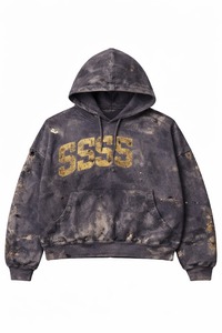 Sudadera con capucha de forro polar personalizada, desgastada, rasgada y bordada, 100% algodón, oversize, vintage, con lavado ácido, estampado DTG, estilo Harajuku Streetwear, corte holgado - Product Image 3