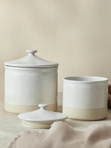 Elegant Dual Tone <b>Storage</b> Canister Set Smooth Glaze Finish Airtight Lid Modern <b>Kitchen</b> Countertop Organizer Durable - Product Image 2