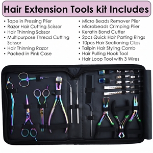 Kit de Extensiones de Cabello de Alta Resistencia con Estuche Negro, Pinza de Presión para Cinta Adhesiva, Cortador de Queratina, Tijeras de Afeitar y Tijeras de Entresacar - Product Image 2