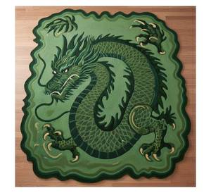 Alfombra de lana verde musgo irregular con diseño de dragón o alfombra 3D de dragón del bosque hecha a mano con lana 100% premium de Nueva Zelanda - Product Image 2