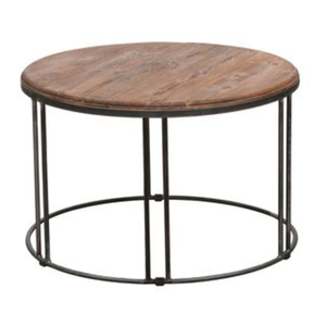 Table basse moderne de style nouveau, ronde, écologique, avec plateau en bois et structure en métal robuste, pour la décoration intérieure et extérieure du salon - Product Image 1