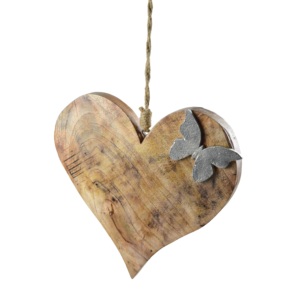 Ensemble de trois cœurs décoratifs suspendus en bois au design combiné, idéal pour l'intérieur, en matériaux naturels, pour Noël - Product Image 3