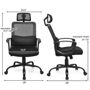 Chaise de bureau ergonomique à dossier haut en maille, appui-tête réglable, siège pivotant, cadre en aluminium, confortable pour le bureau à domicile - Product Image 4