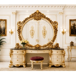 French Style Dresser With <b>Mirror</b> For Bedroom Buy White And Gold <b>Vanity</b> <b>Table</b> Imperial Hand-Carved Teak Wood Dressing <b>Table</b> Set - Product Image 1