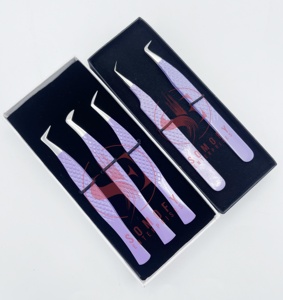 Pinzas de extensión de pestañas de acero inoxidable con etiqueta privada Aplicador de pestañas sostenible con punta de fibra plana Cosméticos de belleza - Product Image 1