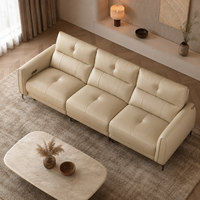 Canapé d'angle en cuir véritable beige moderne avec appuie-tête réglables et rembourrage en mousse pour appartements, hôtels et salons