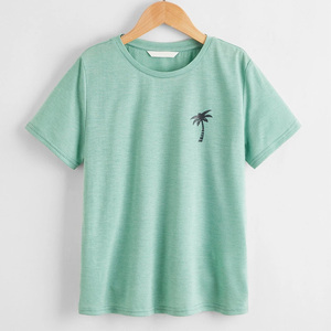 เสื้อยืดแขนสั้นสีเขียวพิมพ์ลายต้นปาล์มคอกลมเสื้อเชิ้ตผ้าฝ้ายลำลองสำหรับเด็กผู้ชาย - Product Image 1