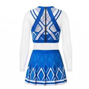 Ensemble d'uniformes de cheerleading personnalisés pour femmes, haute élasticité, évacuation de l'humidité, impression par transfert thermique, imprimé sur le devant, Spandex/Polyester - Product Image 3