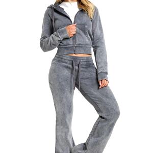 Sudadera con capucha corta en blanco con logotipo personalizado de alta calidad OEM para mujer Sudadera con capucha ajustada y cremallera lavada 2026 - Product Image 2