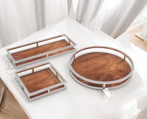Plateau de service en bois et métal au dernier design pour plateau de service multi-formes en bois naturel et métal de couleur blanche - Product Image 1