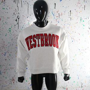Sweat-shirt à col montant WESTBROOK WHITE 100% coton avec broderie appliquée rouge, col large, URBAN PRODUCTIONS - Product Image 2