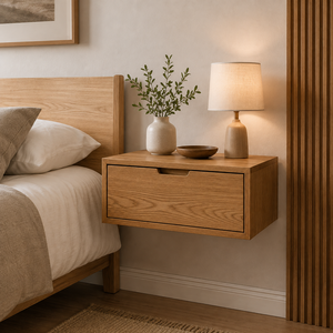 <b>Wall</b>-Mounted Hardwood Nightstand Built-In <b>Floating</b> Bedside <b>Shelf</b> for Space-Saving Modern Bedrooms hardwood Nightstands - Product Image 1