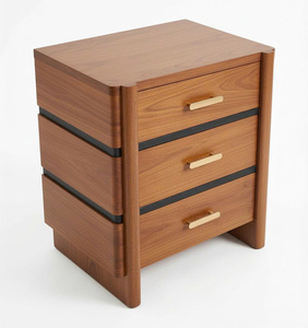 Table de chevet moderne et écologique en bois de manguier massif à 3 tiroirs, pliable, pour chambre à coucher, usage domestique - Product Image 2