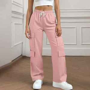 Pantalon cargo taille haute pour femme, style vintage, multi-poches, coupe droite, jambe large, décontracté, streetwear, mode - Product Image 4