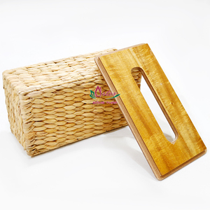 Boîte à mouchoirs tissée à la main, support de rangement pour papier facial, style nordique, rotin naturel, marron beige - Product Image 6