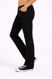 Jean décontracté coupe droite pour homme en tissu extensible noir jais – Un essentiel intemporel de la garde-robe, confectionné en tissu de coton de qualité supérieure - Product Image 2