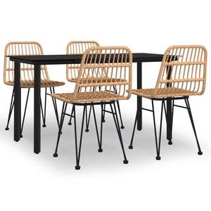 Conjunto de Comedor de Jardín de Ratán Sintético Negro, Diseño Estándar con Asientos para hasta Cinco Personas - Product Image 2