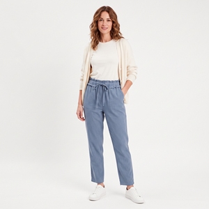 Women's Summer High-Waisted Loose Fit Wide Leg <b>Linen</b> Pants Soft Breathable Stonewashed Drawstring Closure Casual OEM/ODM 6XL - Product Image 1