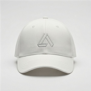 Casquette de baseball blanche à 6 panneaux avec logo brodé géométrique sur le panneau avant, unisexe, décontractée, ajustée - Product Image 1