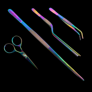 Kit de pinces de précision Altomme Instruments en acier inoxydable allemand, placage couleur arc-en-ciel, pour la mise en forme manuelle des aliments en cuisine, à angle décalé - Product Image 1