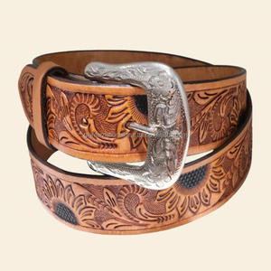 New Arrival Hot Sale men's fashion western <b>leather</b> tooling <b>belt</b> and accessories hand carved floral engraved tooled <b>leather</b> <b>belt</b> - Product Image 2