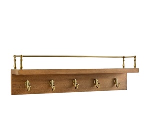 Trending Wooden Wall <b>Shelf</b> Rack <b>with</b> Brass <b>Hooks</b> Storage Organizer Home Entryway Bedroom Kitchen Stylish - Product Image 1