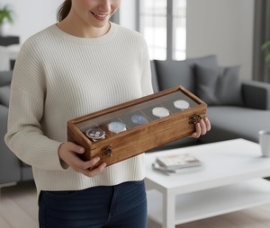 AHTE MANUEXPO UR-065 Indian Seasoned Wood Watch Display Box 10 Slots Velvet Lining Glass Lid-Men's Jewelry Storage Organizer - Product Image 4