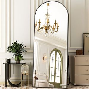 Miroir sur pied moderne arqué pleine longueur 26"x71" Verre incassable Cadre en aluminium noir - Product Image 2