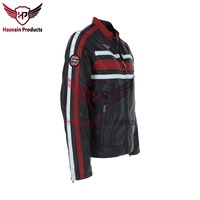 Herren Echte Marineblaue Lederjacke mit Rot-Weißen Rennstreifen Biker Motorrad Rindsleder Mantel Retro Abzeichen Maßgefertigte Klassische Wintermäntel