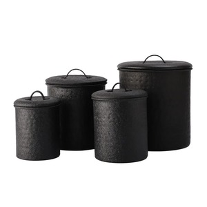 Contenants de stockage alimentaire en métal cylindriques avec couvercles, hermétiques, préservant la fraîcheur, empilables, design industriel, fabriqués à la main - Product Image 2