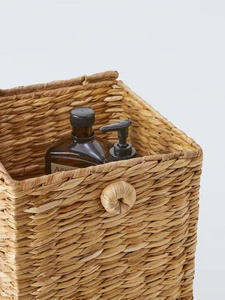 <b>Square</b> laundry <b>basket</b> with lid, woven from natural water hyacinth, a storage <b>basket</b> for household items. - Product Image 2