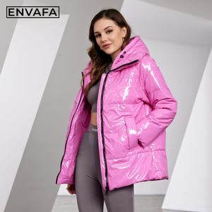 Chaqueta Acolchada con Capucha para Mujer, de PU, Gruesa, Cálida, con Cierre, Informal, de Corte Regular, Suave, Resistente al Viento, Cómoda, Abrigo Exterior Sólido - Product Image 3