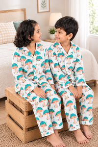 <b>Kids</b> Cotton Printed Pajama <b>Set</b> Mushroom Pattern Long Sleeve Sleepwear <b>for</b> Boys and Girls Unisex Night Suit - Product Image 6
