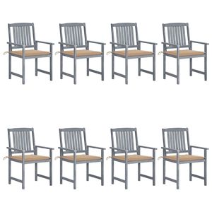 8 sillas de patio de madera maciza de Acacia con cojines grises. - Product Image 1