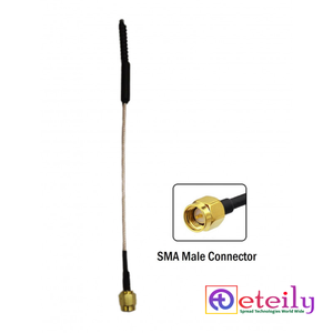 Antenne spirale GSM ETEILY avec câble RG178 (L-10CM) + connecteur mâle droit, gain 3.0dBi, fréquence 824-1990MHz, fabriquée en Inde - Product Image 1