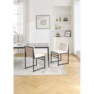 Juego Moderno de 2 Sillas de Comedor Tapizadas en Lino con Estructura de Hierro Minimalista, Respaldo y Cojines Color Marfil - Product Image 4